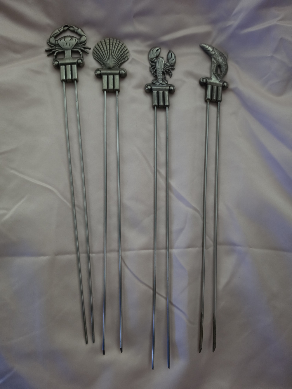 Martha Stewart Coastal Grilling Skewers Set of 4 - Double Prong Stainless Steel